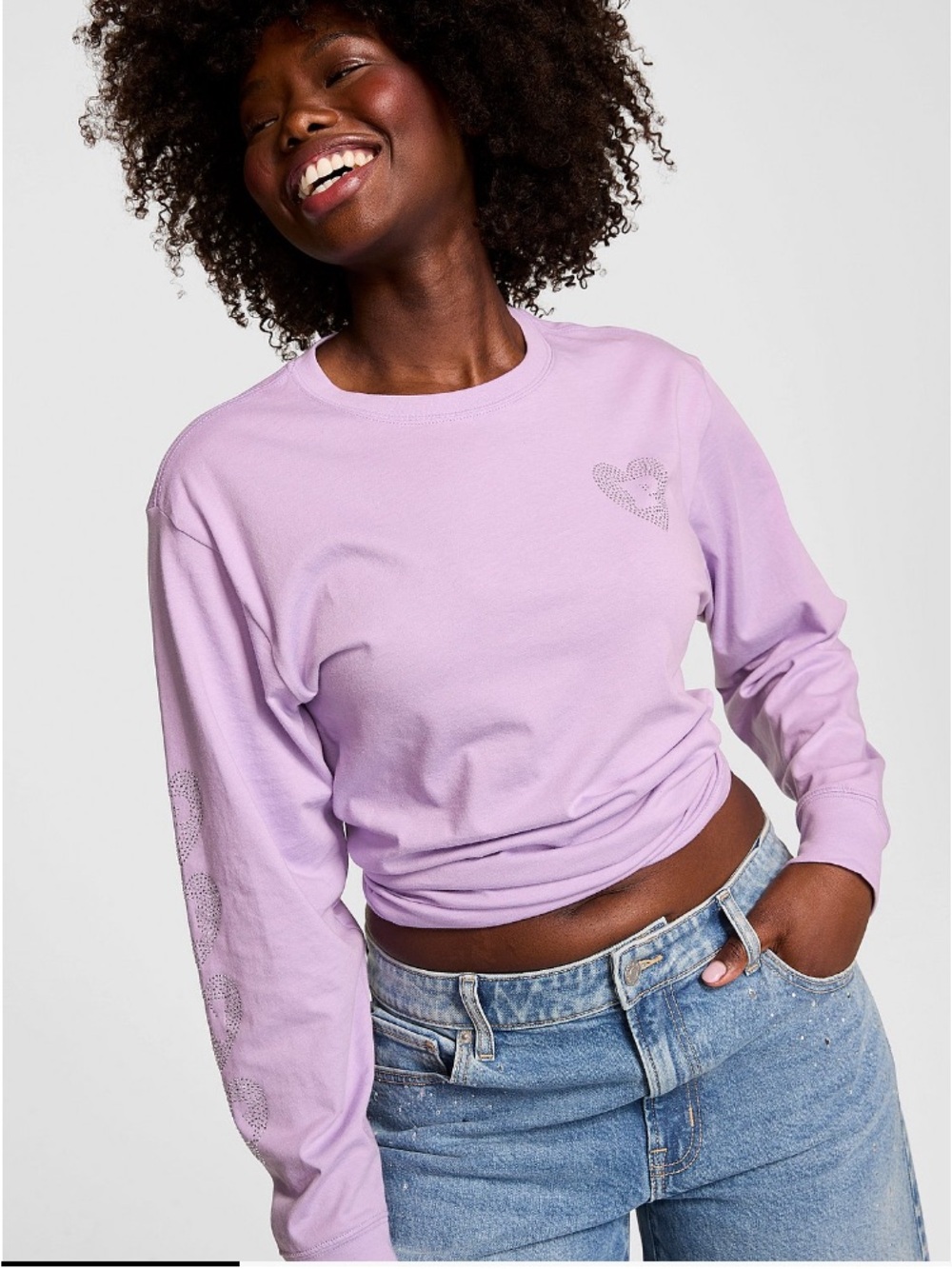 💜VS Pink ✨bling✨ long sleeve campus tee sz L NWT